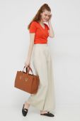 Спідниця з домішкою льону Tommy Hilfiger колір бежевий широке висока посадка