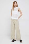 Штани Tommy Hilfiger жіночі колір бежевий широке висока посадка (3095212)