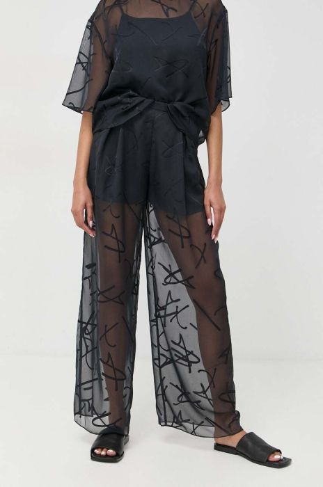 Штани Armani Exchange жіночі колір синій широке висока посадка