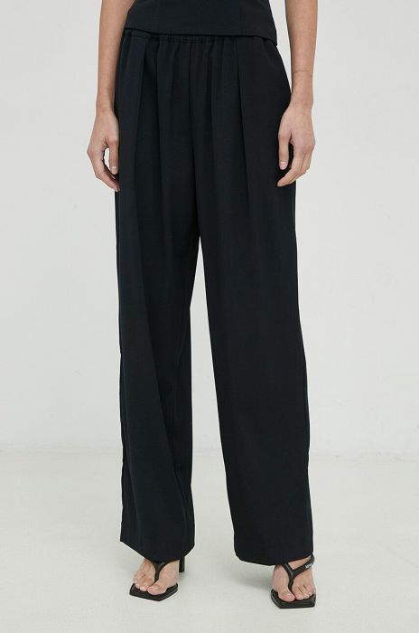 Штани Samsoe Samsoe жіночі колір чорний широке висока посадка (2990829)