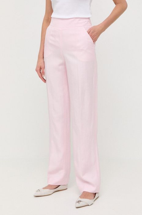 Штани з домішкою льону Luisa Spagnoli колір рожевий широке висока посадка