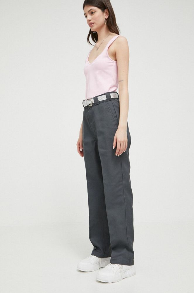 Штани Dickies жіночі колір сірий пряме висока посадка