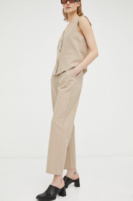 Штани з домішкою льону R?sum? колір бежевий широке висока посадка