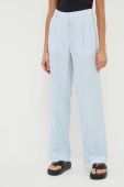 Льняні штани Remain широке висока посадка колір блакитний