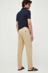 Льняні штани United Colors of Benetton колір бежевий облягаюче