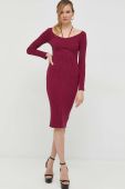 Сукня з домішкою шовку Guess колір бордовий mini облягаюча