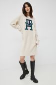 Сукня з домішкою вовни Tommy Hilfiger колір бежевий mini пряма