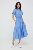 Бавовняна сукня Lauren Ralph Lauren midi розкльошена колір блакитний (2891188)