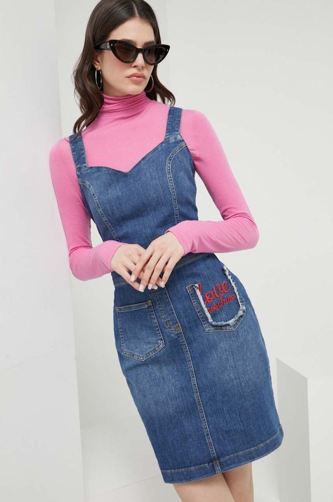 Джинсова сукня Love Moschino mini пряма колір блакитний