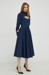 Бавовняна сукня Twinset колір синій midi розкльошена