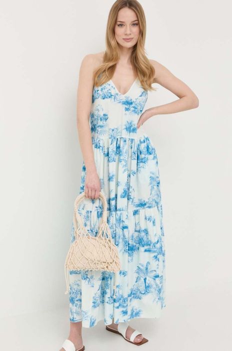 Бавовняна сукня Red Valentino maxi розкльошена колір блакитний