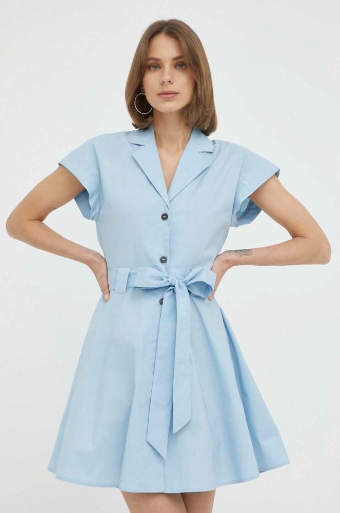 Бавовняна сукня Trussardi mini розкльошена колір блакитний