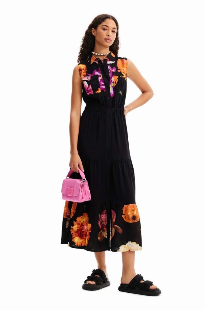 Сукня Desigual колір чорний maxi розкльошена (3053409)