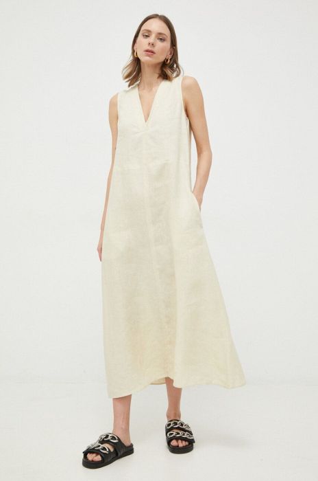 Льняна сукня Max Mara Leisure колір бежевий midi oversize