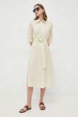 Льняна сукня Max Mara Leisure колір бежевий midi розкльошена