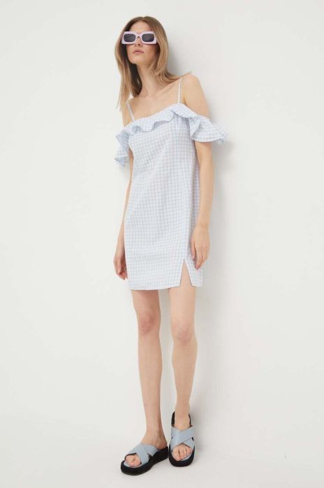 Сукня з домішкою льону United Colors of Benetton mini пряма колір блакитний