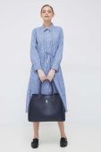 Бавовняна сукня Tommy Hilfiger midi розкльошена колір блакитний