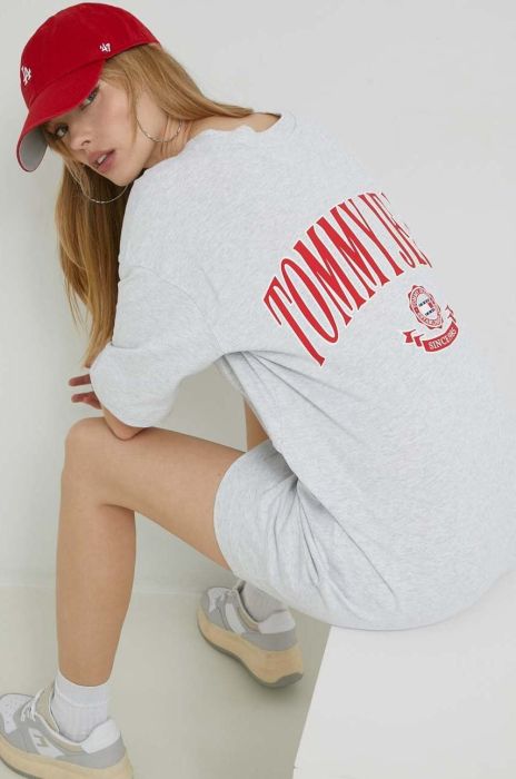 Бавовняна сукня Tommy Jeans колір сірий mini oversize