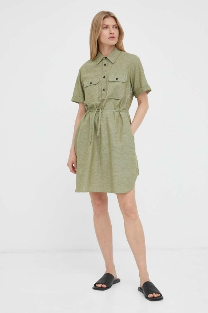 Сукня з домішкою льону G-Star Raw колір зелений mini розкльошена