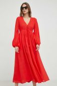 Сукня з домішкою льону Weekend Max Mara колір червоний maxi розкльошена