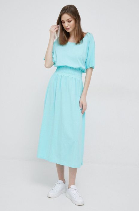 Бавовняна сукня Deha midi розкльошена колір блакитний