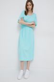Бавовняна сукня Deha midi розкльошена колір блакитний