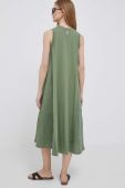 Сукня з домішкою льону Deha колір зелений midi розкльошена
