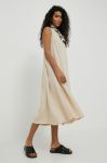 Сукня з домішкою льону Deha колір бежевий midi розкльошена
