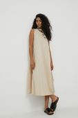 Сукня з домішкою льону Deha колір бежевий midi розкльошена