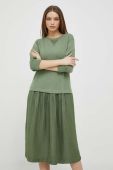 Сукня з домішкою льону Deha колір зелений mini розкльошена
