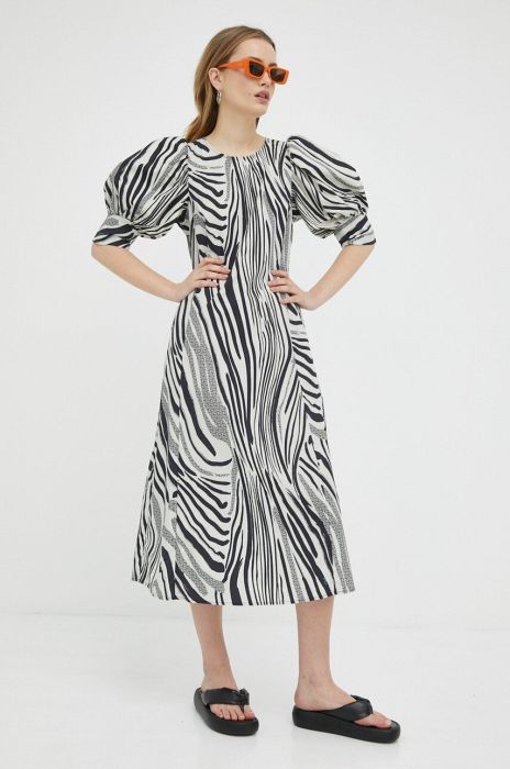 Бавовняна сукня Gestuz Peony колір чорний midi пряма