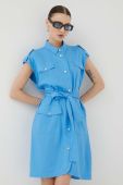 Сукня з домішкою льону Bruuns Bazaar mini пряма колір блакитний