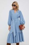 Бавовняна сукня Lauren Ralph Lauren midi розкльошена колір блакитний (3444160)