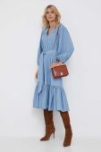 Бавовняна сукня Lauren Ralph Lauren midi розкльошена колір блакитний (3444160)
