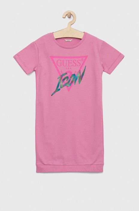 Дитяча бавовняна сукня Guess колір фіолетовий mini пряма (2898108)