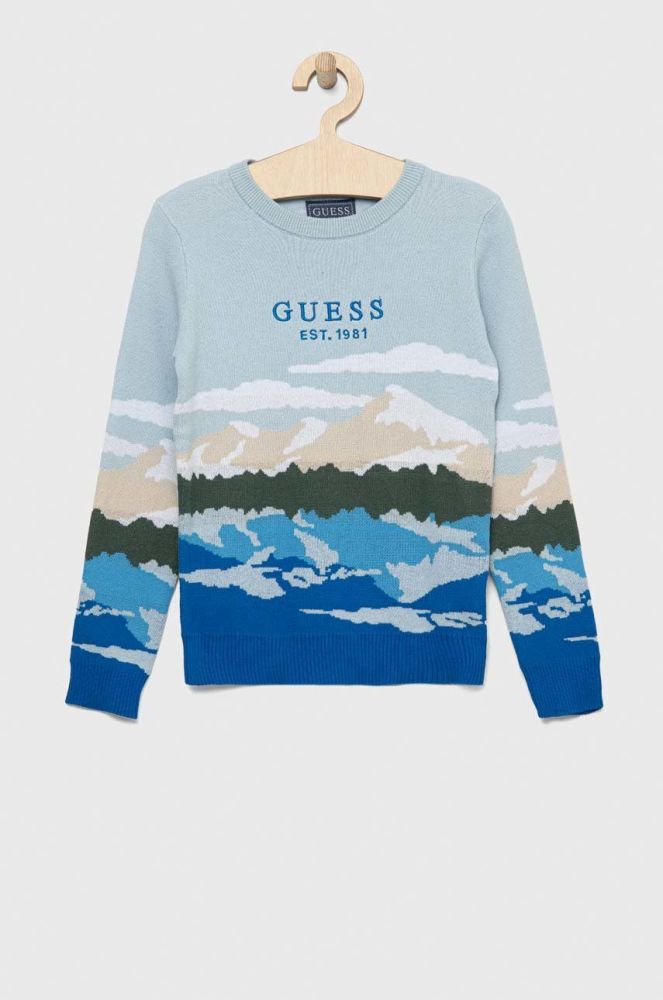 Дитячий бавовняний светр Guess легкий колір блакитний (2898167)