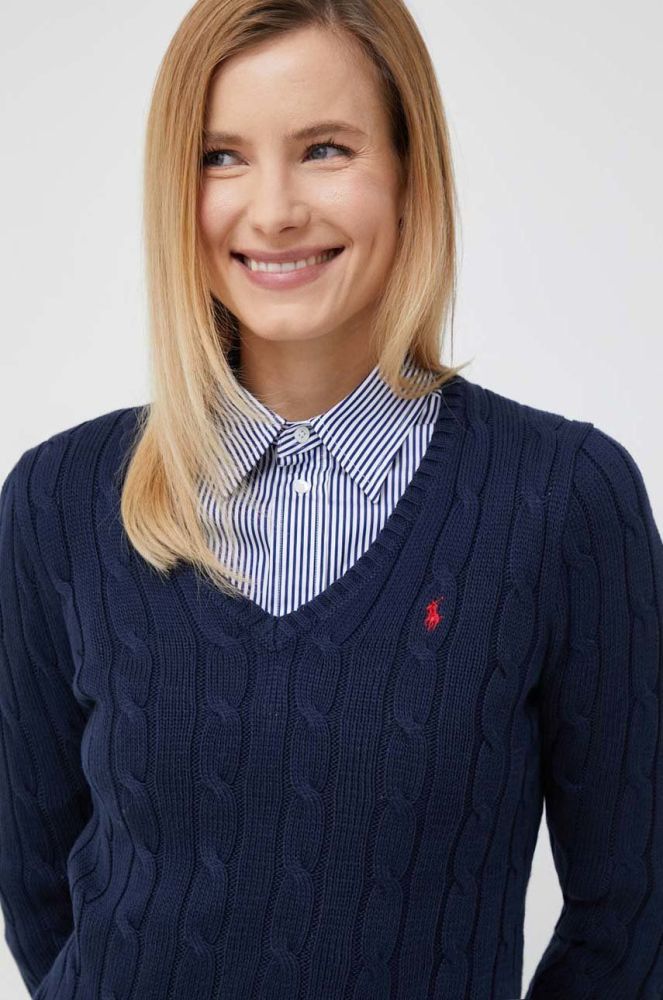 Бавовняний светр Polo Ralph Lauren жіночий колір синій легкий