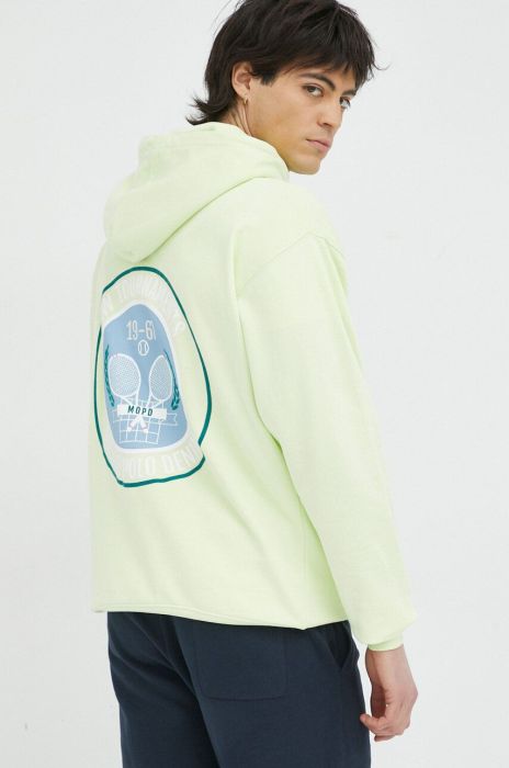 Бавовняна кофта Marc O'Polo DENIM чоловіча колір зелений з капюшоном з принтом