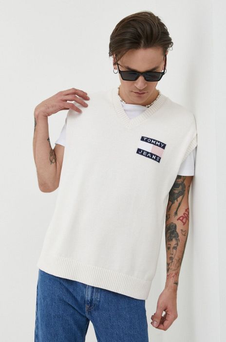 Бавовняна жилетка Tommy Jeans колір білий легкий