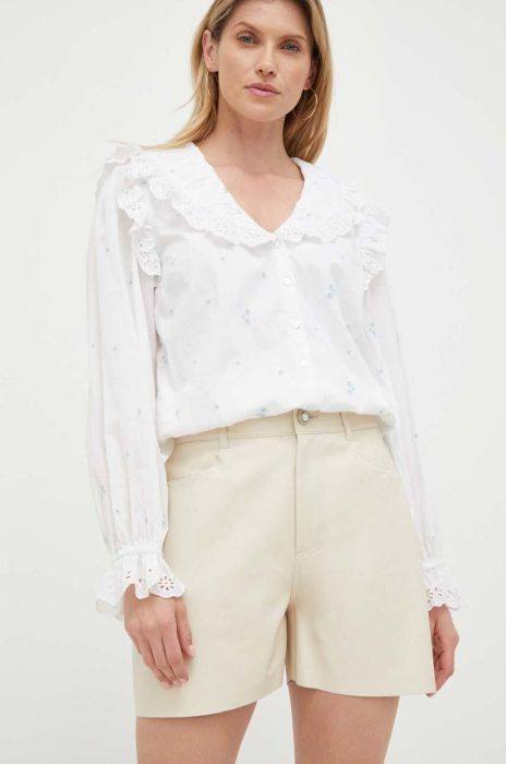 Шкіряні шорти Custommade Nava жіночі колір бежевий однотонні висока посадка