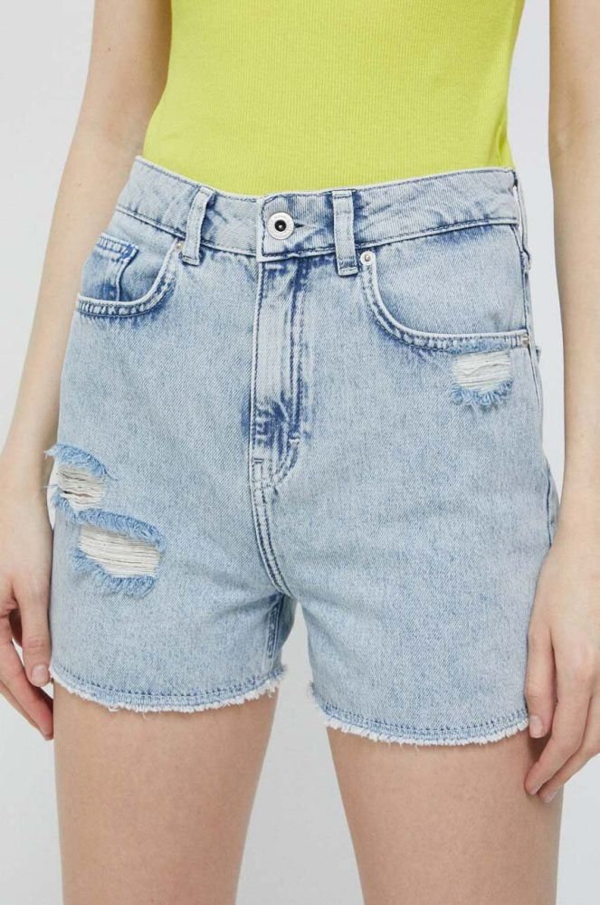 Джинсові шорти Karl Lagerfeld Jeans жіночі однотонні висока посадка колір блакитний