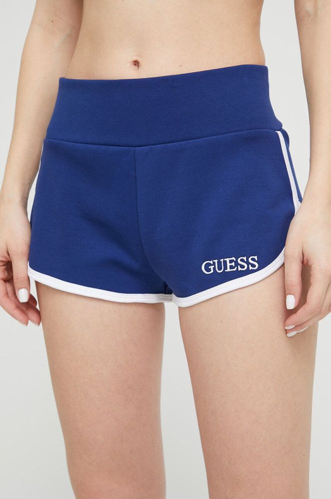 Шорти Guess жіночі колір синій з аплікацією висока посадка