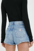 Джинсові шорти Guess жіночі з аплікацією висока посадка колір блакитний