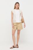 Шорти з домішкою льону Twinset колір бежевий однотонні висока посадка (3167560)