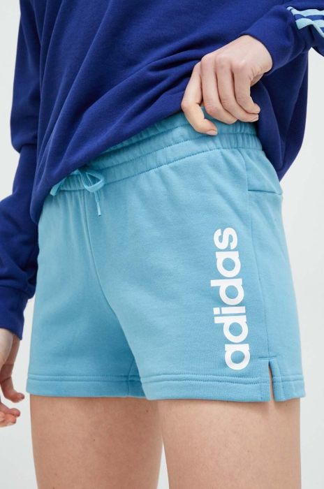Бавовняні шорти adidas колір бірюзовий з принтом середня посадка