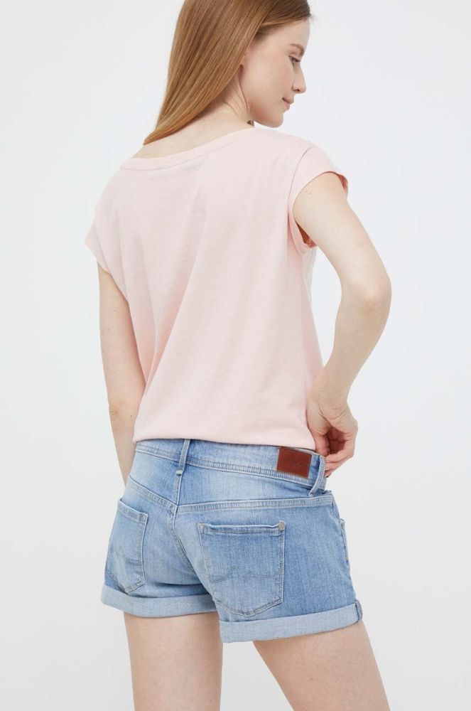 Джинсові шорти Pepe Jeans Siouxie жіночі однотонні середня посадка колір блакитний