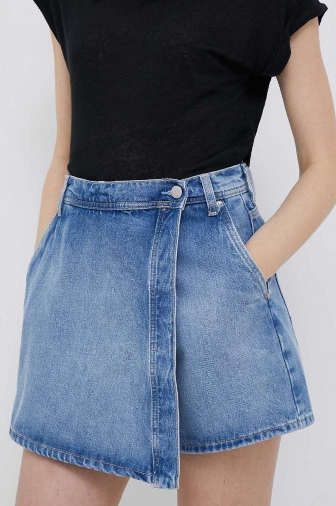 Джинсові шорти Pepe Jeans Tammy жіночі однотонні висока посадка колір блакитний