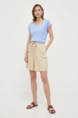 Шорти з домішкою льону Twinset колір бежевий з аплікацією висока посадка