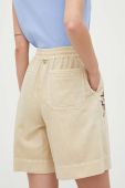 Шорти з домішкою льону Twinset колір бежевий з аплікацією висока посадка