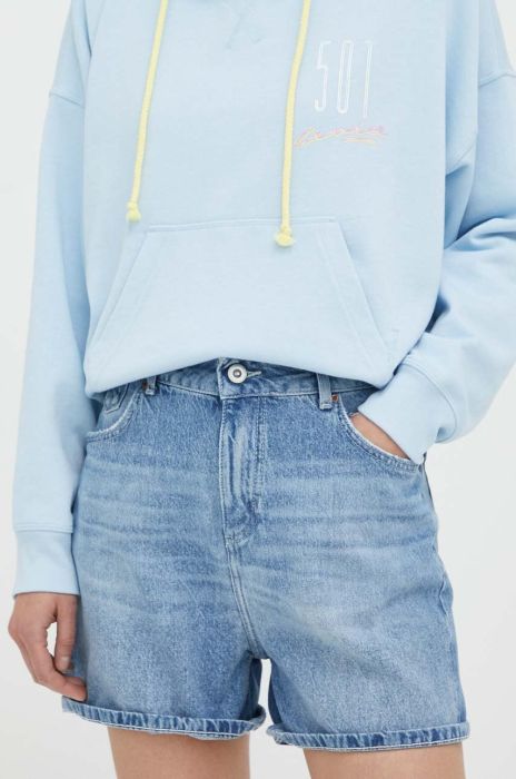 Джинсові шорти Mustang жіночі однотонні висока посадка колір блакитний (3295123)